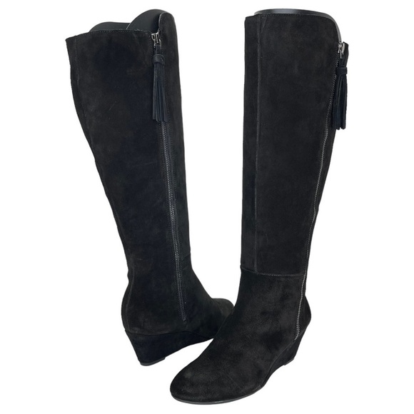 Anne Klein Womens Knee High Wedge Boots 5.5M Alanna Black Suede Wide Calf - Picture 9 of 10